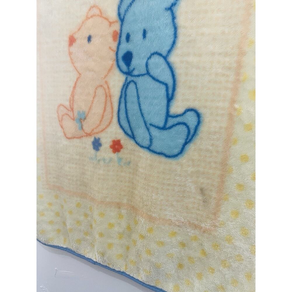 VTG Child of Mine Baby Blanket Yellow Blue Teddy 2 Bear Bird Sun Plush Throw Sof - Picture 13 of 16